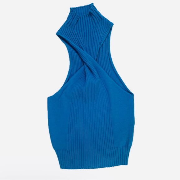 Blue Halter Neck Ribbed Top - Picture 5 of 8